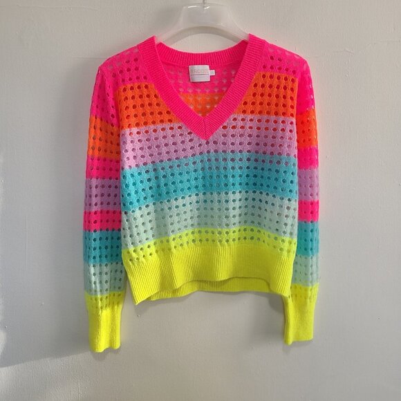 Brodie Cashmere Sweaters - Brodie Cashmere Pointelle Sweater V Neck Multicolor Size M